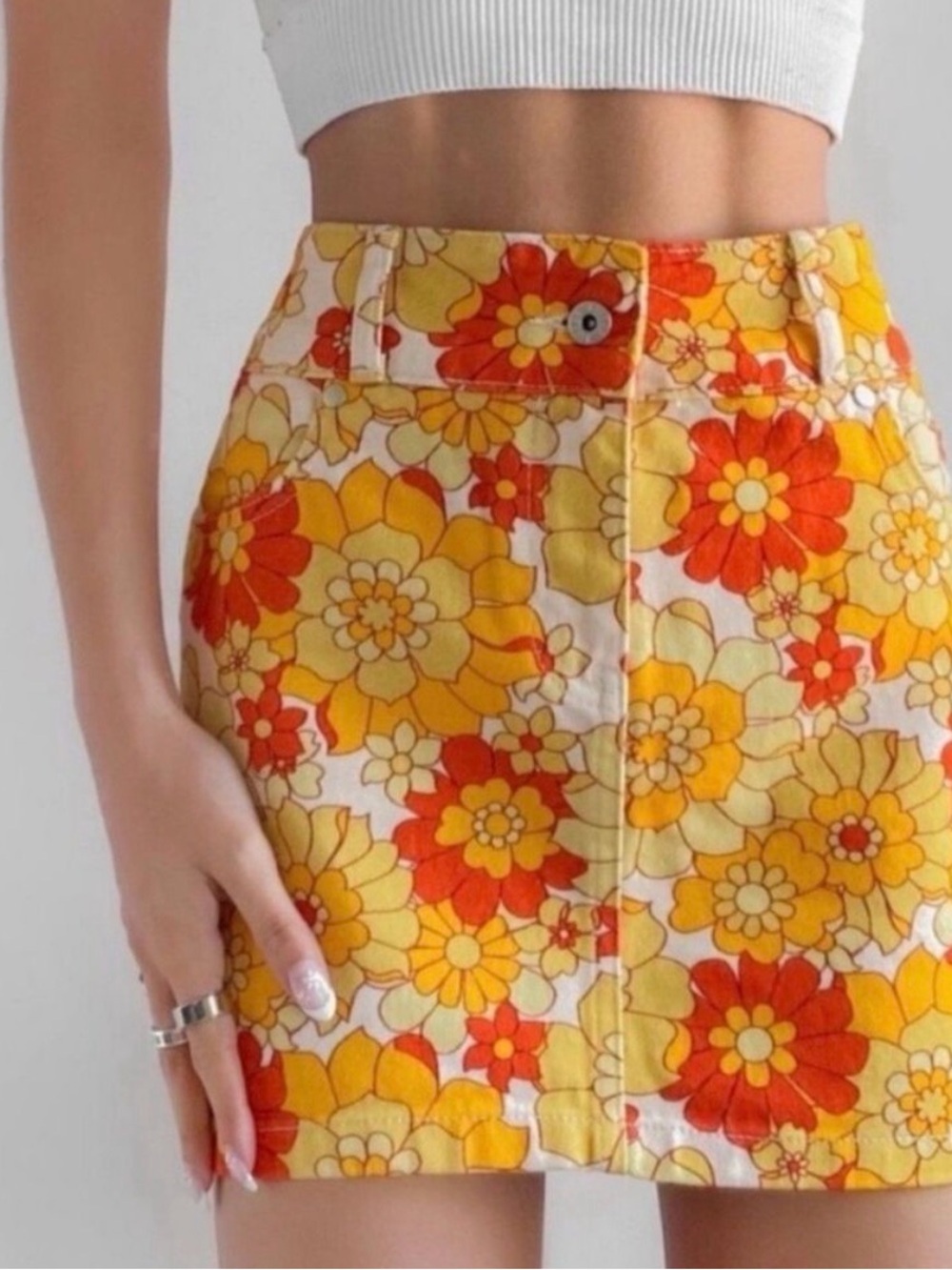 The Ragged Priest Yellow & Orange Floral Retro Mini Skirt Size 28